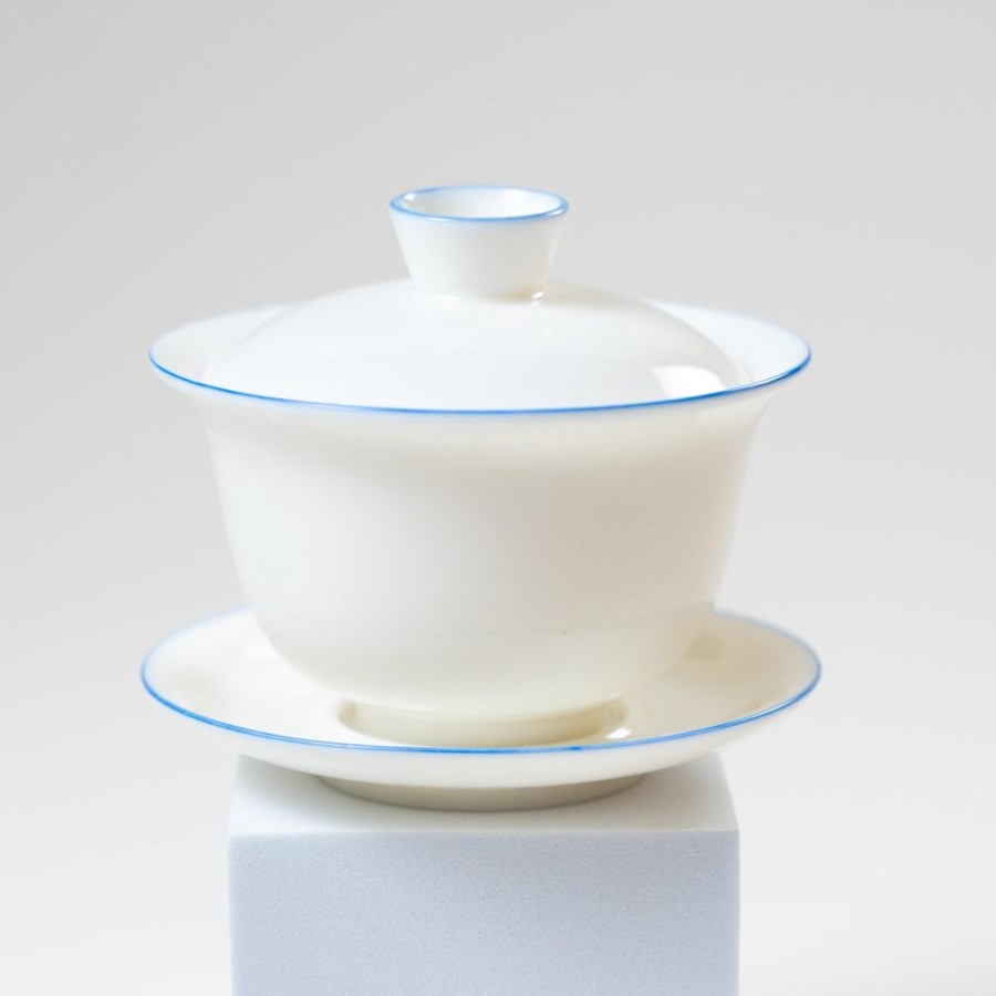 The The Culture of Tea Preparation | Gaiwan, Porcelaine Blanche, Detail Bleu Peint A La Main